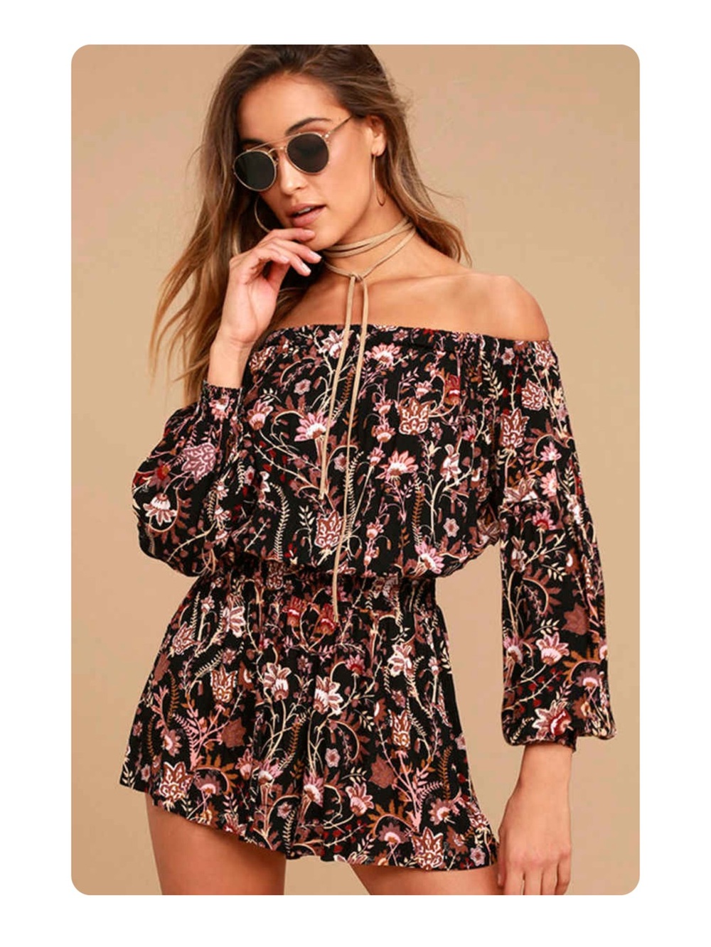 ★ Free People Long Sleeve Pretty & Free Black Boho Summer Floral Print Romper ★